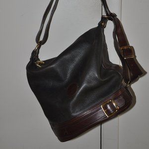 VALENTINA ITALIAN LEATHER BUCKET BAG IN BLACK/BROWN